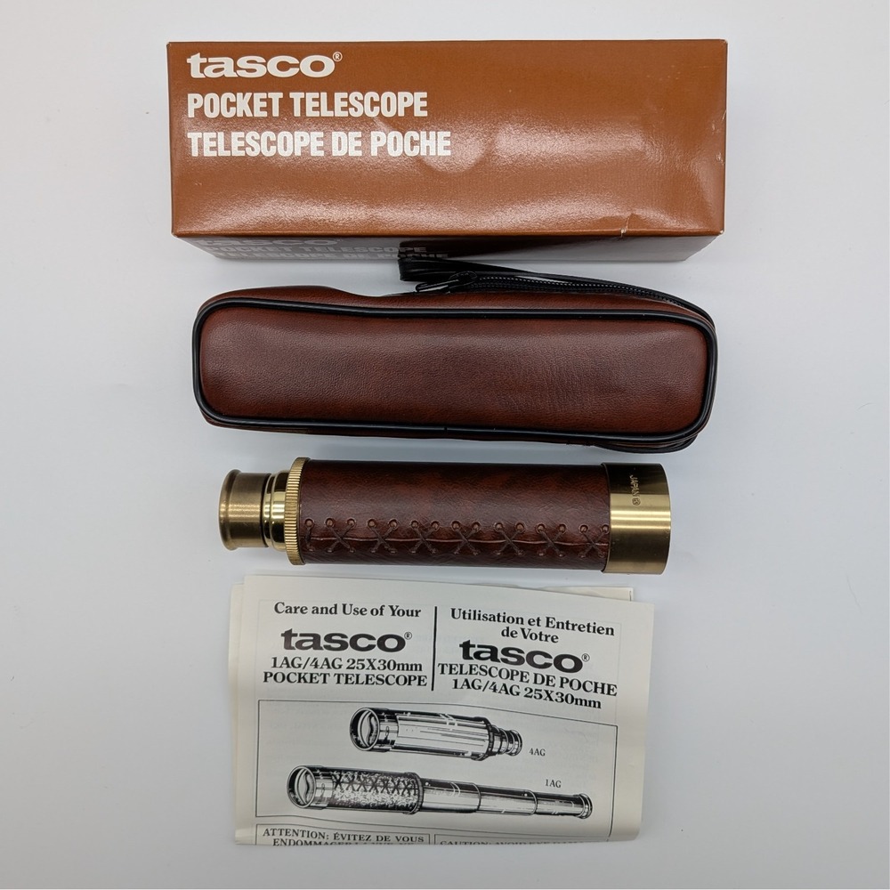 Vintage Tasco 1AG 25x30mm Pocket Telescope Box Case Manual Brass Japan VTG